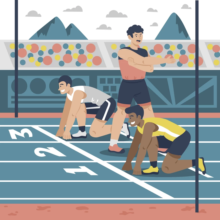 卡通扁平小人校园运动会跑步自行车比赛场景插画AI矢量设计素材【008】
